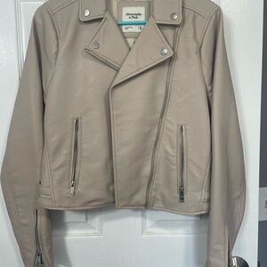 Abercrombie & Fitch Tan Leather Jacket Asymmetrical Zipper